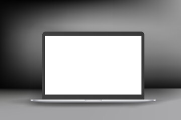 Modern notebook with white screen. 3d vector mockup