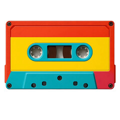 Vintage cassette tape with colorful color, isolated on transparent background, Generative AI