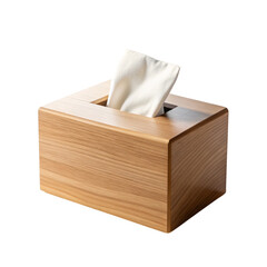 Wooden Tissue Box with White Tissue on Transparent Background for Interior Design