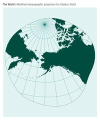 World Map. Modified stereographic projection for Alaska. Solid style. High Detail World map for infographics, education, reports, presentations. Vector illustration.
