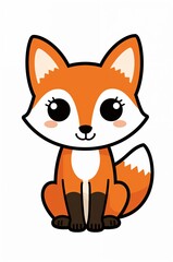 Obraz premium Cute cartoon fox illustration with big eyes and orange fur sitting on a white background