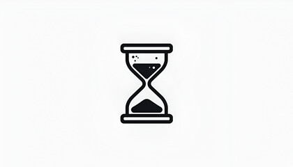 A minimalist black and white hourglass icon isolated on a clean white background, emphasizing its simple and iconic representation of time
