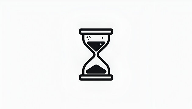 A minimalist black and white hourglass icon isolated on a clean white background, emphasizing its simple and iconic representation of time - Powered by Adobe