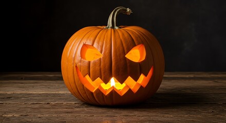 Carved pumpkin with candle Halloween decoration