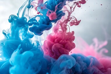 colorful ink swirling underwater creating vibrant blue pink patterns