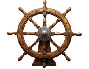 Classic Wooden Ship Wheel Isolated on Transparent Background PNG