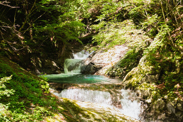 Nishizawa Gorge in Yamanashi Prefecture, in Japan. A famous location for hiking along the river  and very popular during the autumn season.