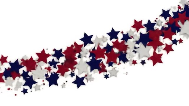 Red, white, and blue star confetti scattered against a white background