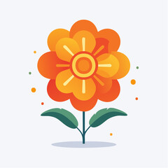 Vibrant Orange Flower with Green Leaves on White Background