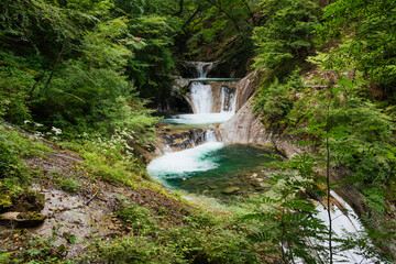 Nishizawa Gorge in Yamanashi Prefecture, in Japan. A famous location for hiking along the river  and very popular during the autumn season.