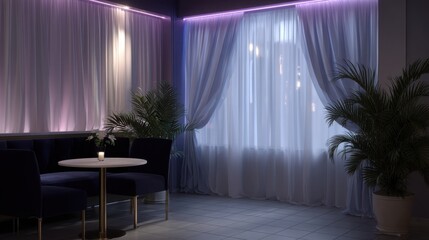 Cozy Karaoke Space with Soft Lighting and Elegant Drapery