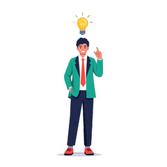 Entrepreneur Pitching Idea with Light Bulb Symbol