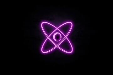 Chemistry concept glowing atom icon quantum particles neon light effect digital artwork for educational and science content