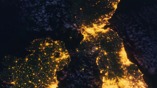 United Kingdom from Space Orbit at Night. Night Earth