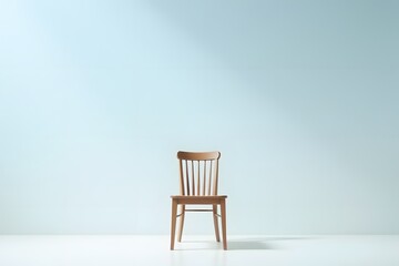 A chair standing alone in a room with no floor, just sky.

