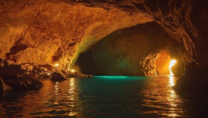 A cave where silence doesn�t rest � it vibrates into visible waves, glowing with the absence of sound, 8K, negative acoustics