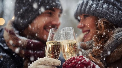 couple celebrating new year outdoors 3d illustration