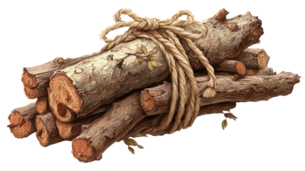 Firewood bundle tied with vine rope, fantasy village feel