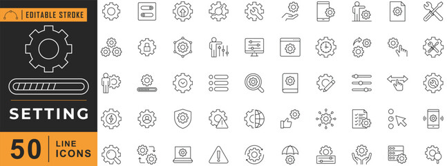 Settings line editable icon set. Vector illustration.