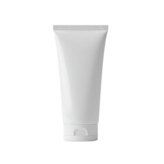 A clean white plastic squeeze tube with a flip top cap isolated on transparent background