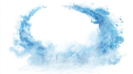 Ice-blue portal with frosty particles and swirling mist, white background
