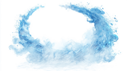 Ice-blue portal with frosty particles and swirling mist, white background