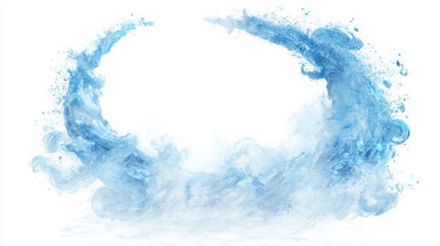 Ice-blue portal with frosty particles and swirling mist, white background