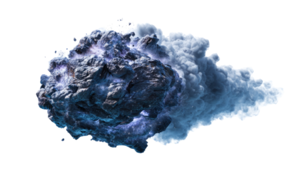 Meteor impact explosion in outer space minimal on white