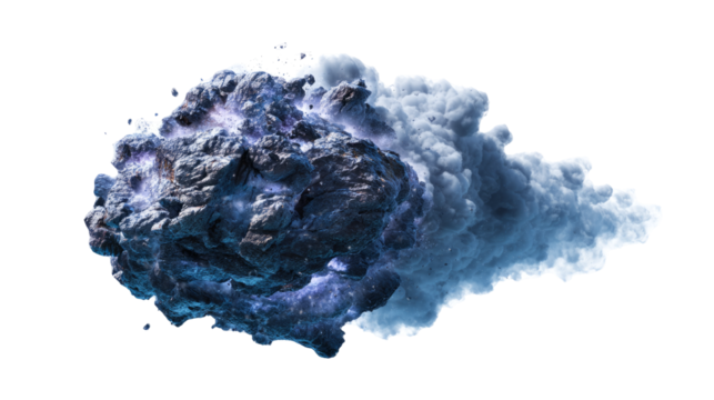 Meteor impact explosion in outer space minimal on white