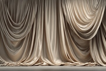 Luxurious beige curtain elegantly draped across a stage, creating a sophisticated backdrop
