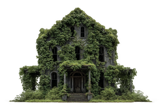 Mysterious haunted manor with ivy-covered walls