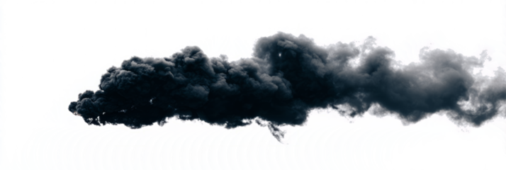 Thick black smoke plume rising from fire minimal on white