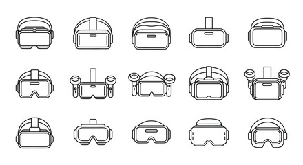 Collection of futuristic virtual reality headsets and goggles diverse designs in outline style vector