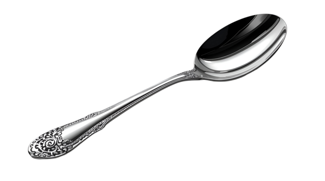Decorative spoon with metallic shine isolated on pure white background in modern minimal design
