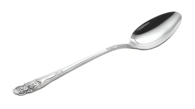 Decorative spoon with metallic shine isolated on pure white background in modern minimal design
