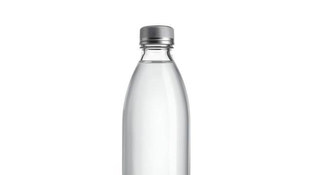 Water bottle with metallic cap isolated on pure white background in modern minimal realistic design
