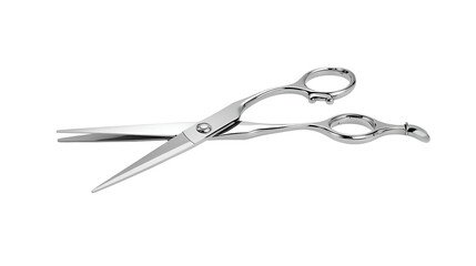 Obraz premium Metallic scissors with shiny blade isolated on pure white background in modern minimal design 