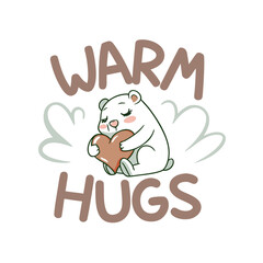 Vector art of a cute polar bear with a heart, conveying warm hugs and affection, perfect for greeting cards, stickers, or social media posts expressing love and care