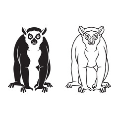 Sharp Lemur Silhouette & Lemur Lineart – Lemur Vector Artwork with Defined Outlines – Black Vector of Lemur – Vector Set of Lemur