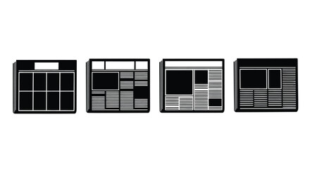 Four different ui website layouts with grids and content blocks presented side by side vector