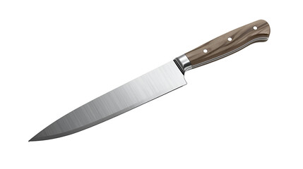 Metallic knife with reflective blade isolated on pure white background in modern stylish design
