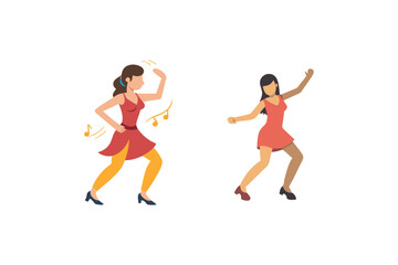 two women dancing in red dresses silhouette