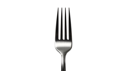 Metallic fork isolated on pure white background in modern realistic minimal design visual template
