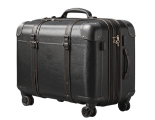 Foldable Handle Black Suitcase with Wheels PNG Isolated on Transparent Background