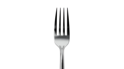 Metallic fork isolated on pure white background in modern realistic minimal design visual template
