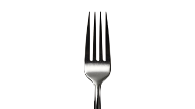 Metallic fork isolated on pure white background in modern realistic minimal design visual template
