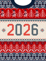 2026 Knitted Happy New Year Design Festive Holiday Ugly Sweater Pattern . Invitation Knitted Holiday Design