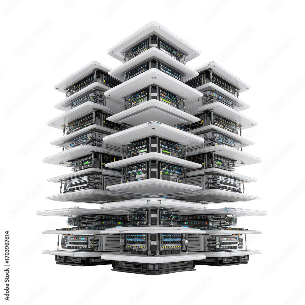 Poster data center stack showing modern server technology in a high-density configuration