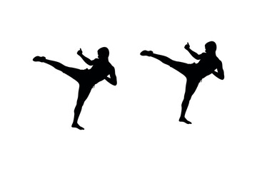 two martial artists practicing kicks in dynamic poses silhouette