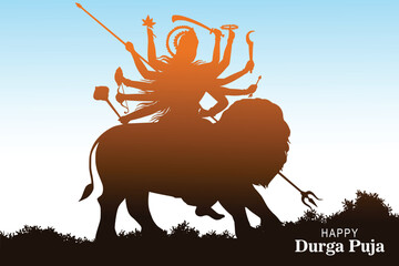 Indian god durga in happy durga puja subh navratri background